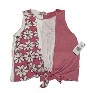 NEW Moa Moa Girl's Daisy Floral Pink White Tank Top Size Large Made in USA NWT